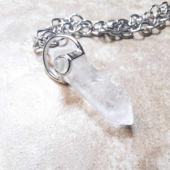 Terminated Point Crystal Quartz Pendant w. 20" Chain - Focus Meditations - Picture 9 of 14